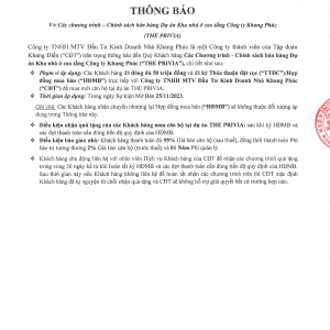 Chính sách thanh toán The Privia Tháng 12 2023